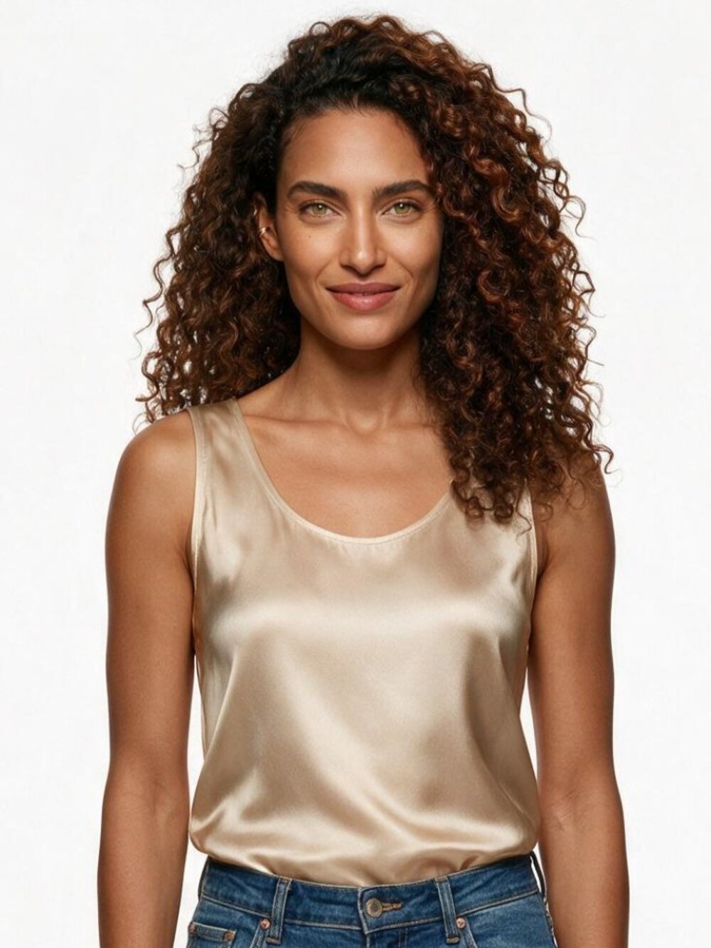 Chicos Metallic Champagne Gold Tank Top Scoop Neck Shimmer Shell Sleeveless Sz 0